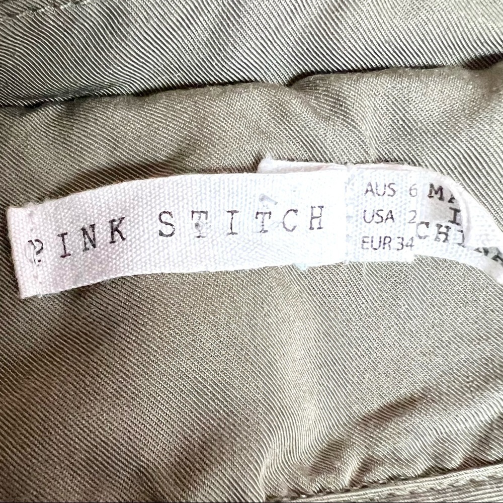 PINK STITCH longline Army green Double-breasted Sleeveless blazer womens size 2 - Picture 11 of 11
